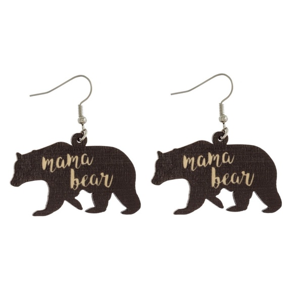 Mama Bear Fishhook Lightweight Wooden Earrings NWT - Picture 3 of 5